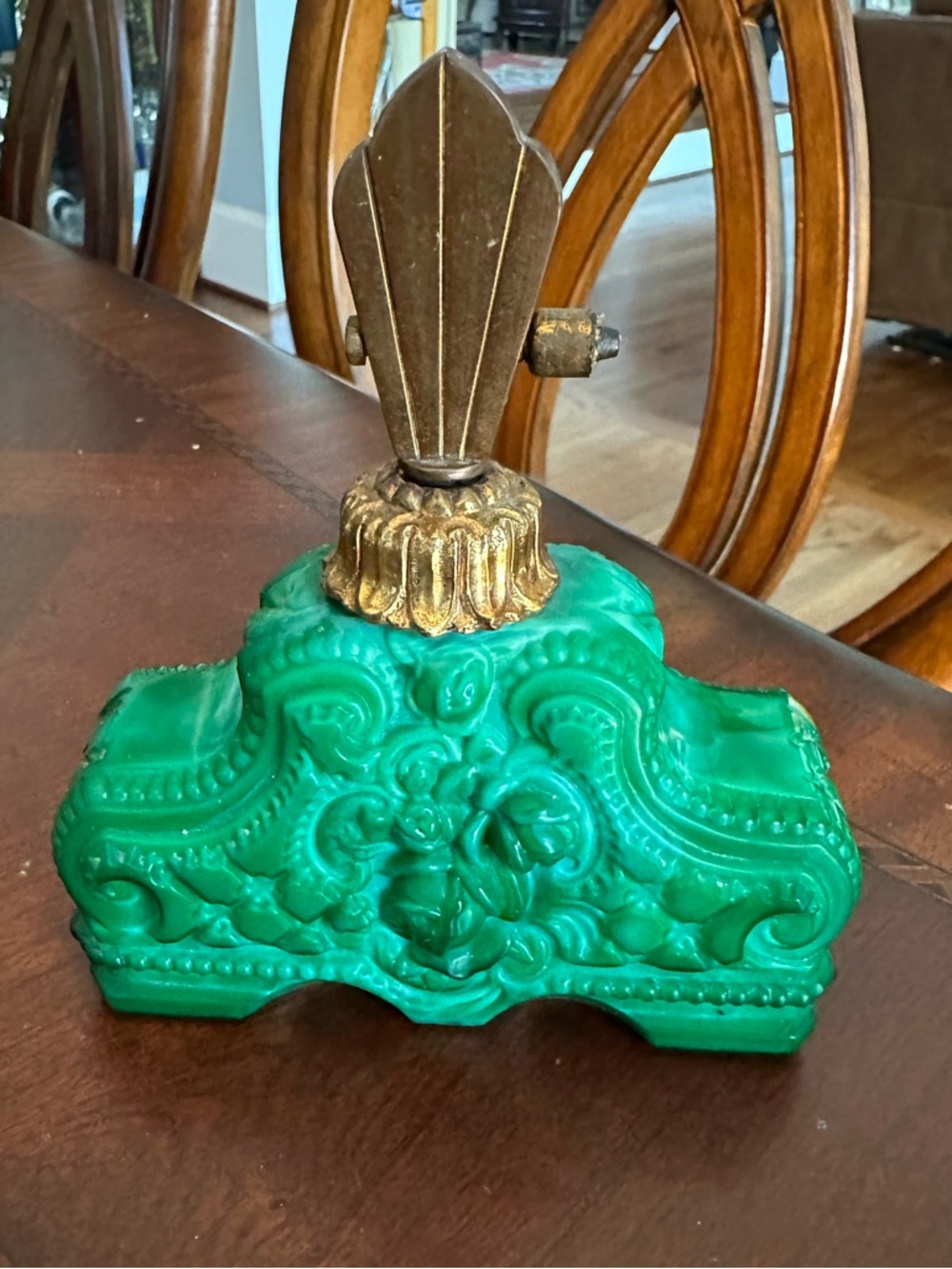 Antique Perfume Bottle - GORGEOUS!! Art Deco Style, Green Malachite Glass VGUC